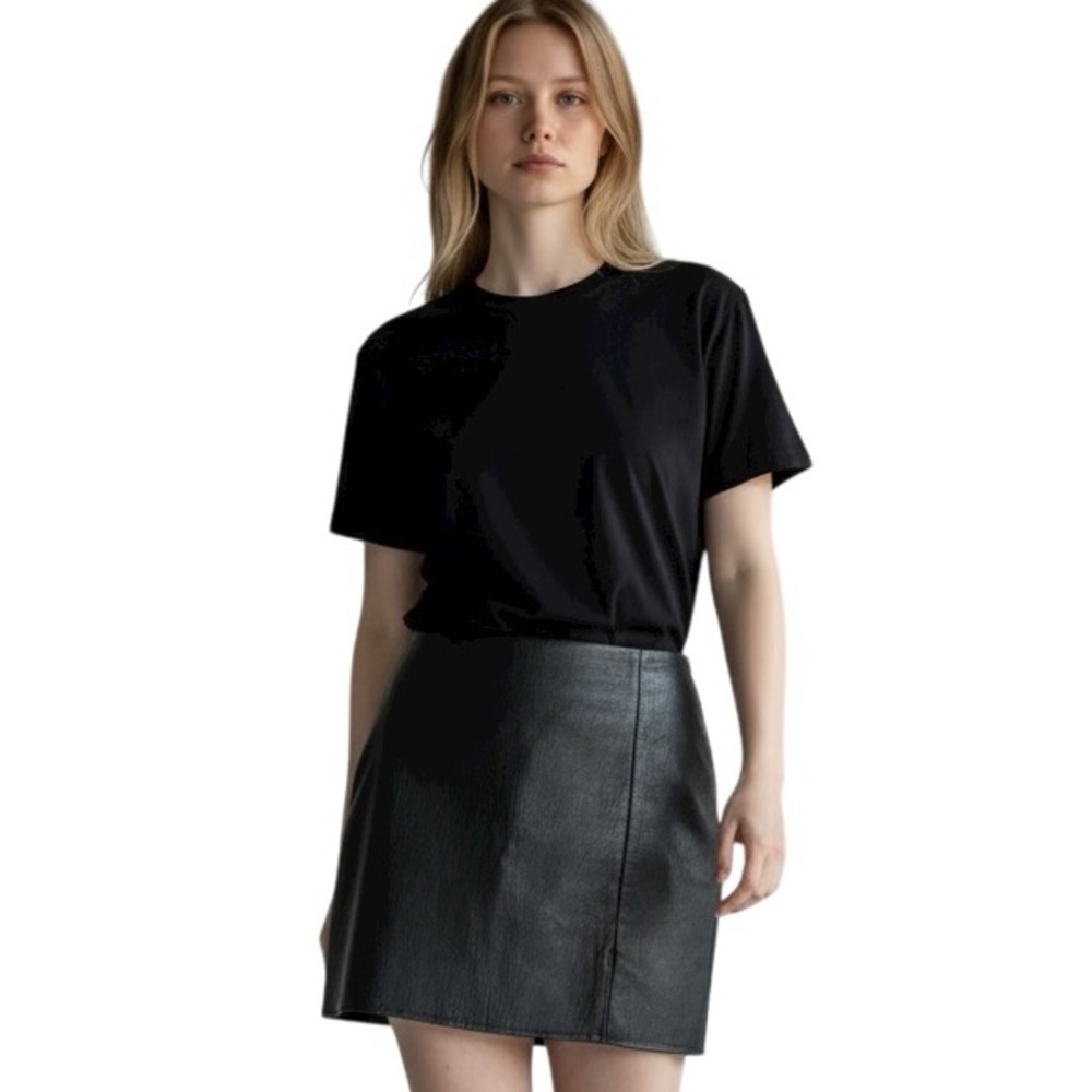 Old Navy Havana Black Faux Leather Mini Skirt Side Slit